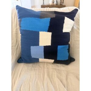 Jonathan Adler Rio Squares Cushion Pillow Hand Loomed Wool Blue Multi